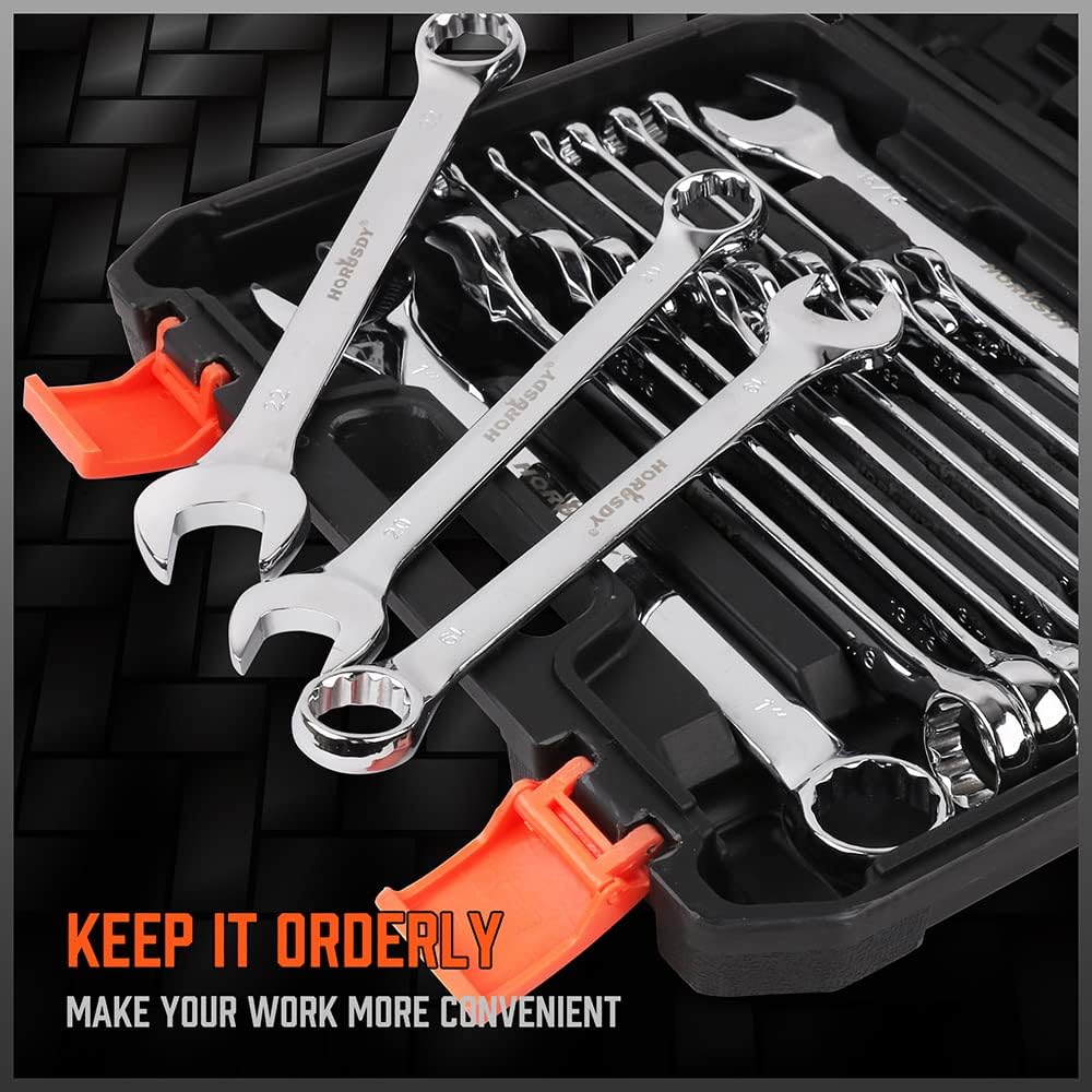 32-Piece Combination Wrench Set, SAE and Metric, 12 Point, Chrome Vanadium Steel L120256