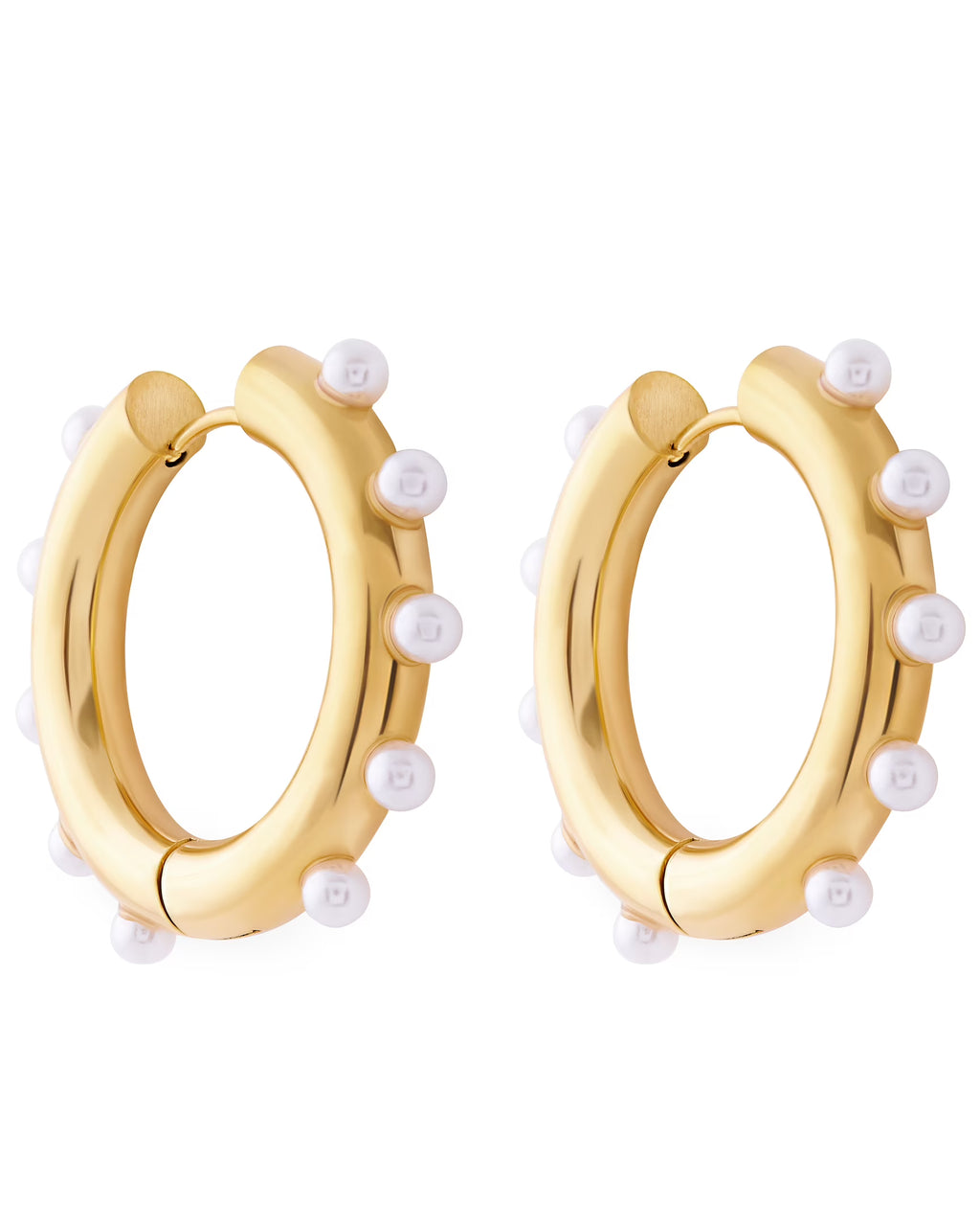18K Gold Plated Stainless Steel Pearl Hoop Earrings O4779