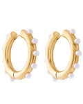 18K Gold Plated Stainless Steel Pearl Hoop Earrings O4779