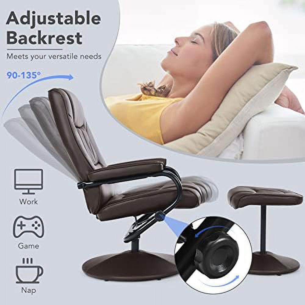 Grey PU Leather Swivel Reclining Chair with Ottoman A34909