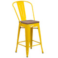 Yellow Metal Counter Height Stool with Wood Seat U973
