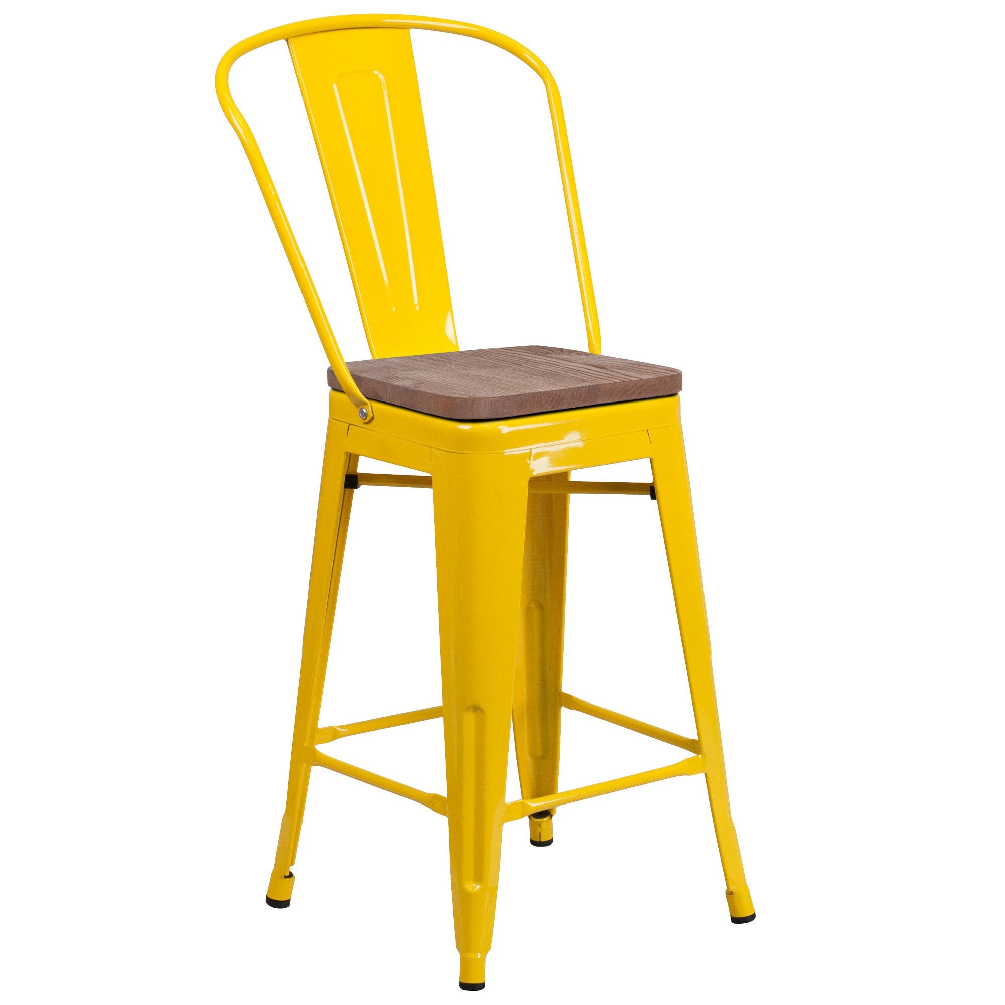 Yellow Metal Counter Height Stool with Wood Seat U973