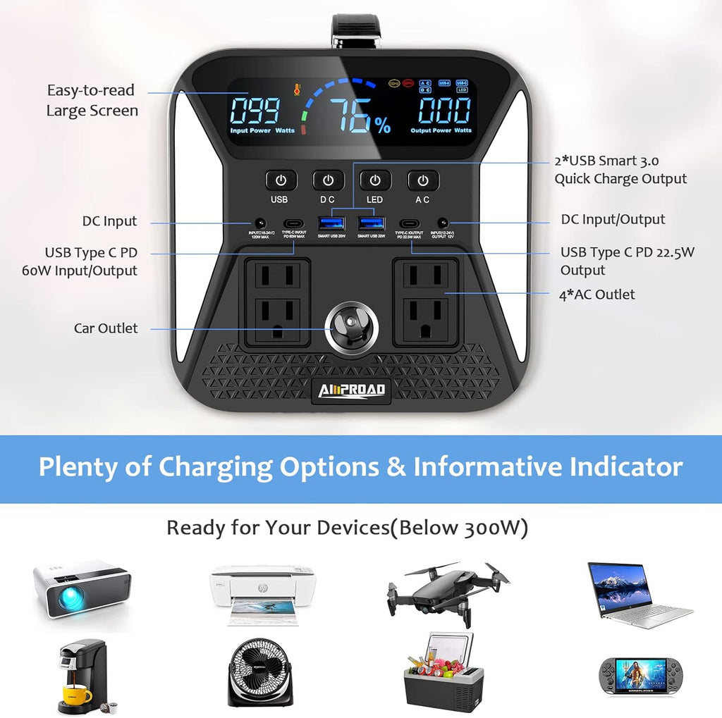 Portable Power Station 300Wh with AC/DC/QC USB Ports C7470