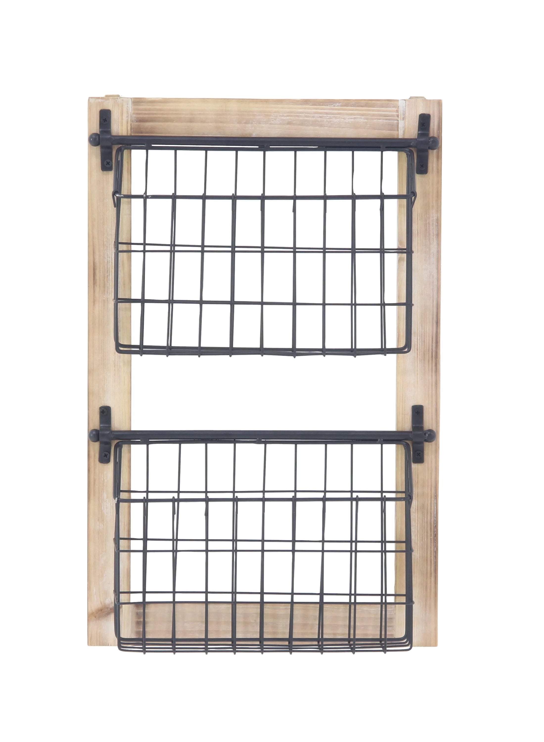 Black Metal 2 Slots Magazine Rack Holder with Suspended Baskets Q157