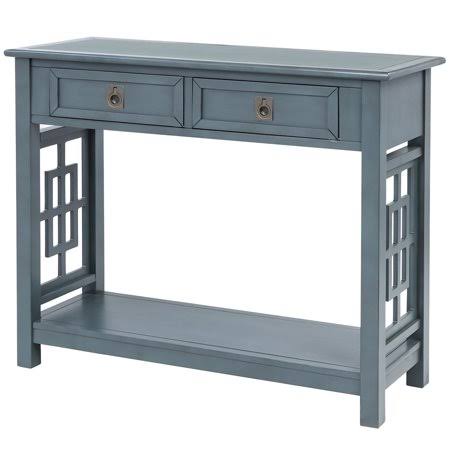 Blue Console Table with 2 Drawers and Bottom Shelf M7376