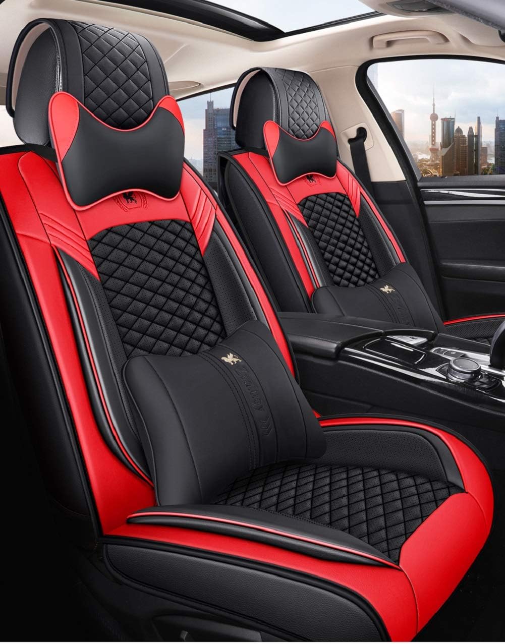 Black & Pink Leather Car Seat Covers 5 Seats Full Set X97396
