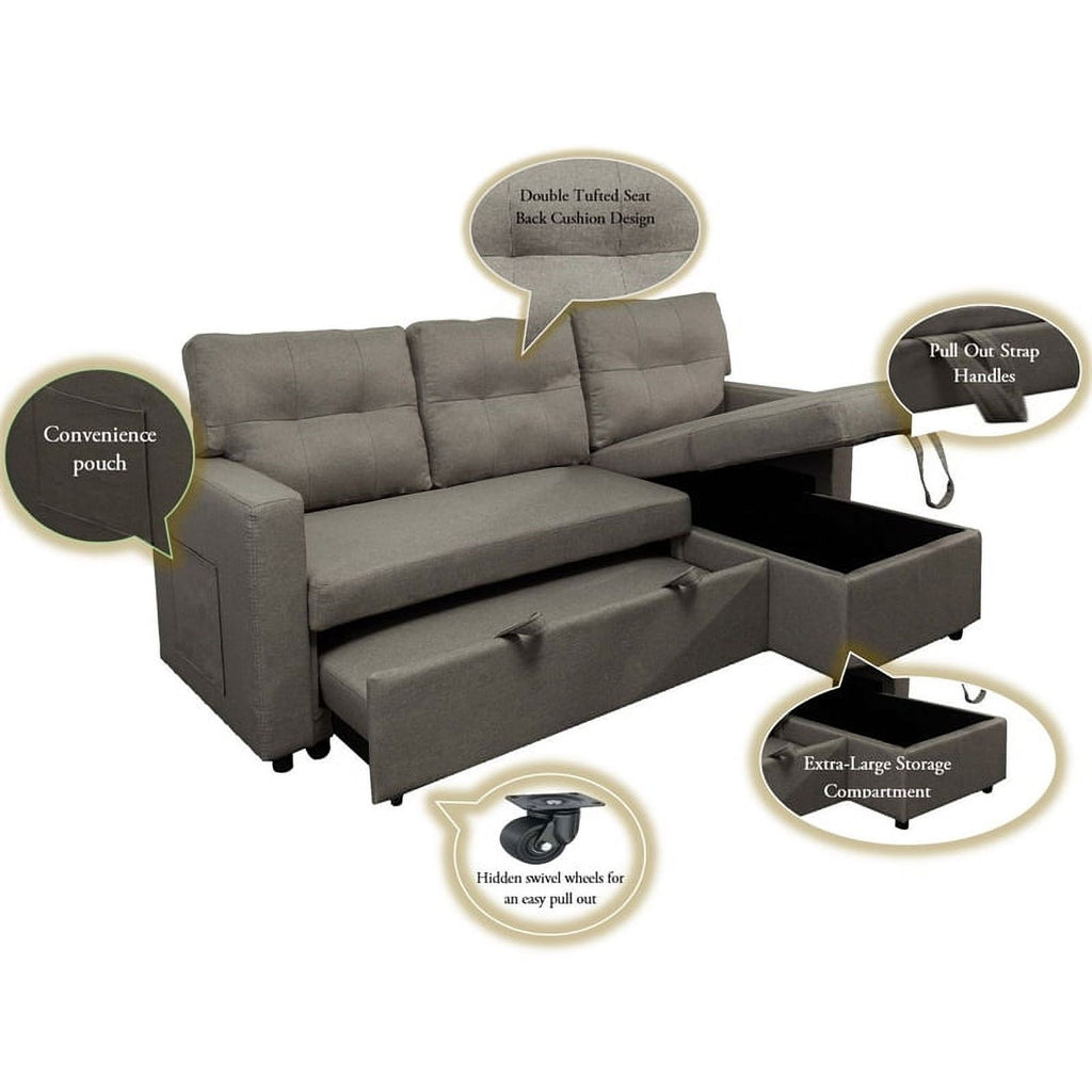 Beige Reversible Sleeper Sofa with Storage I613038