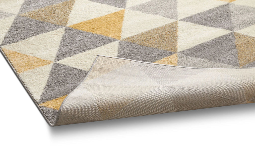 Gold & Grey Geometric Triangle Runner Rug D614