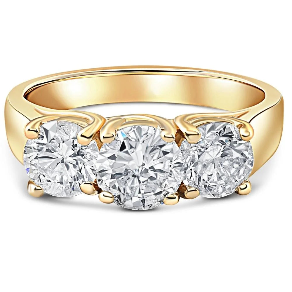 3ct Diamond Three Stone Wedding Ring 14k Yellow Gold Z885