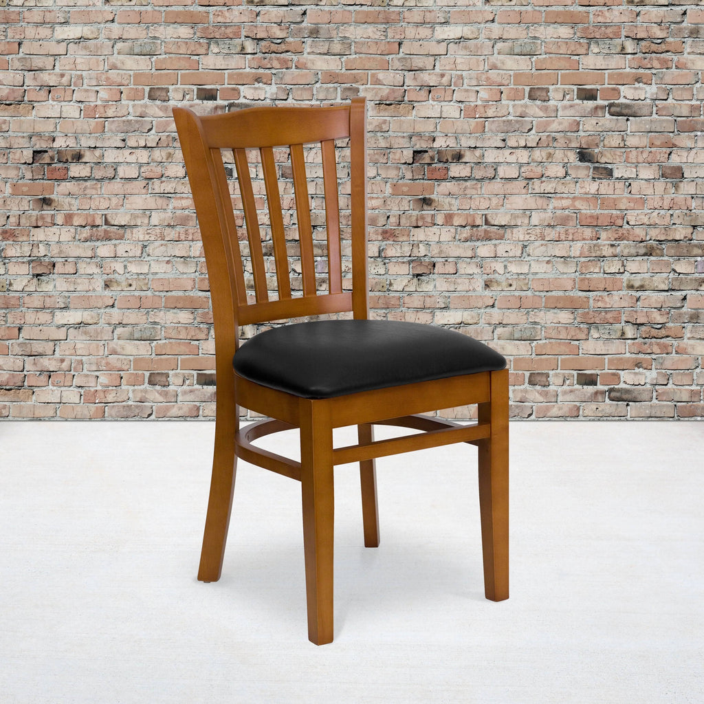 Black Vinyl Seat Cherry Wood Frame Restaurant Chair Y874587