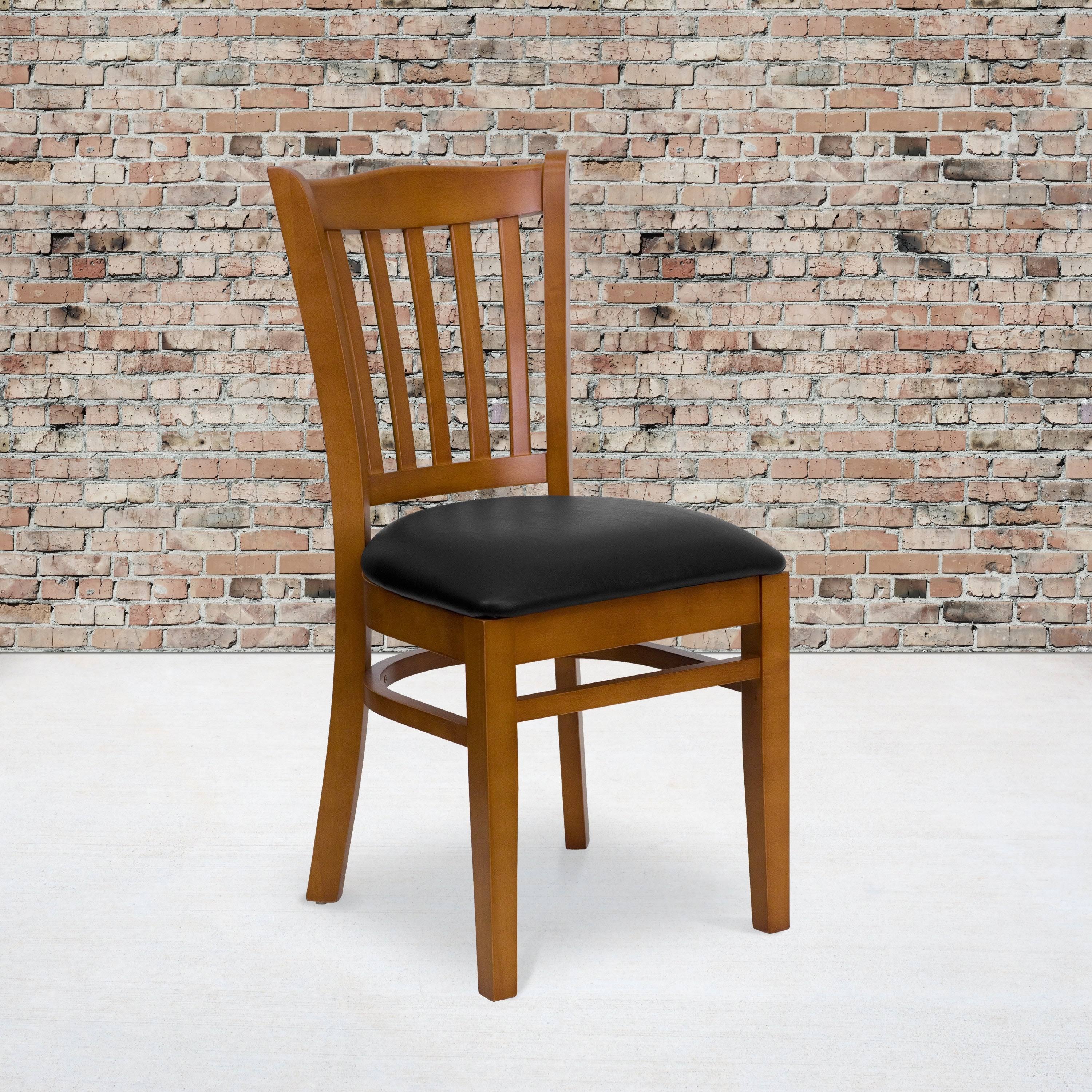 Black Vinyl Seat Cherry Wood Frame Restaurant Chair Y874587