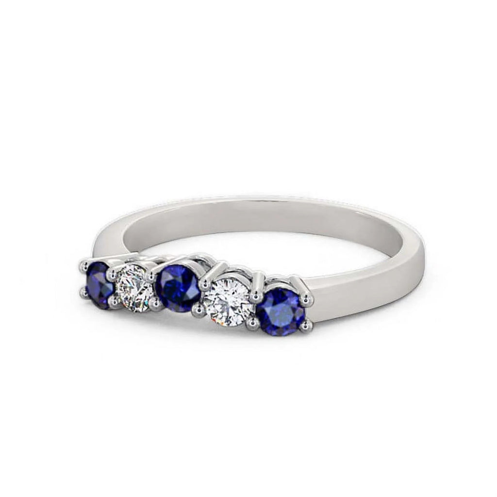 14K White Gold Eternity Band with Blue Sapphire and Diamond I4330