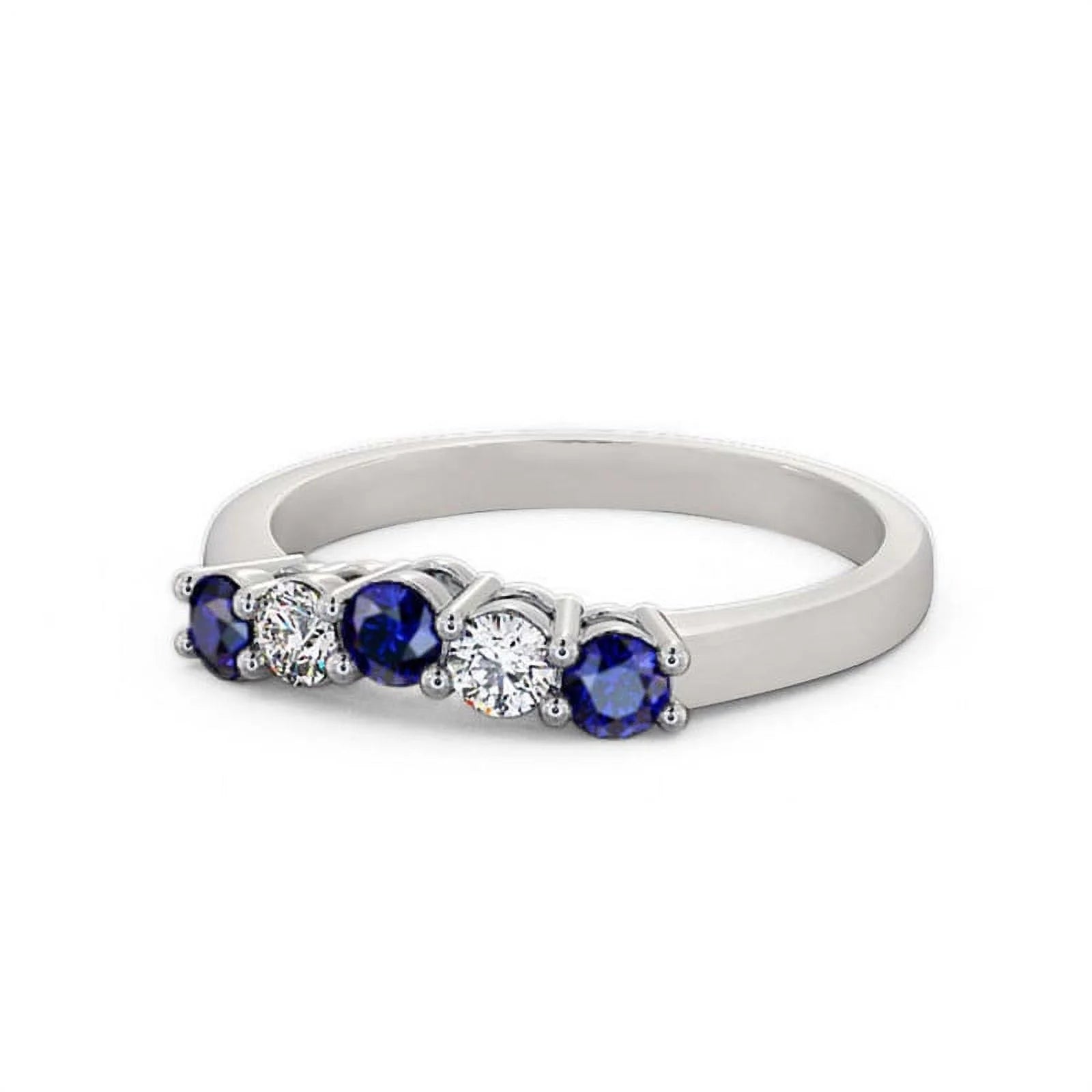14K White Gold Eternity Band with Blue Sapphire and Diamond I4330