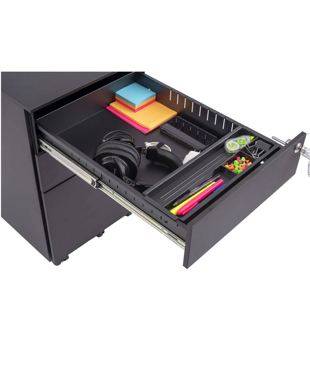 Black Wide 3 Drawer Lockable Rolling File Cabinet K868504