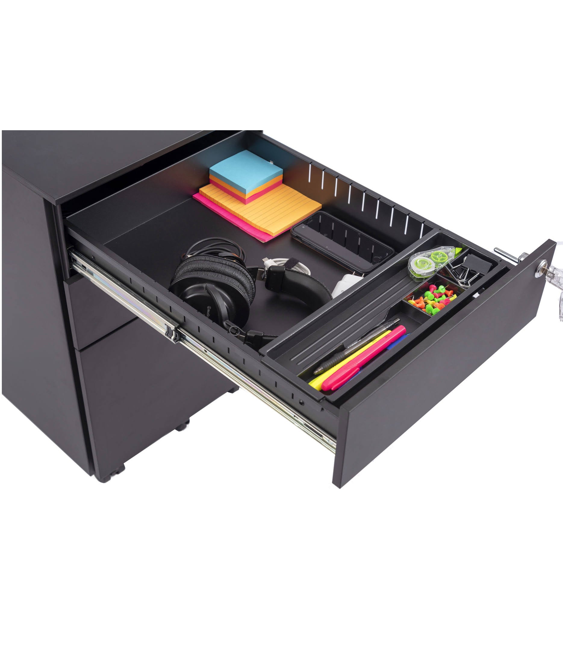 Black Wide 3 Drawer Lockable Rolling File Cabinet K868504