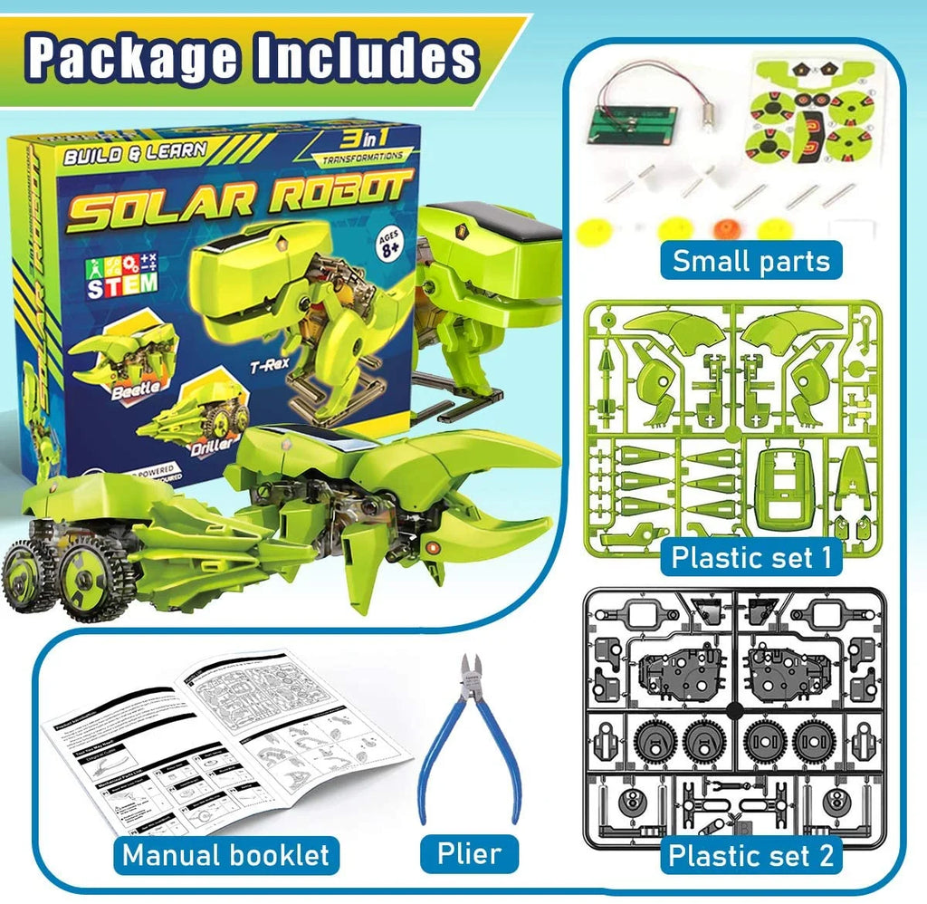 STEM Robot Building Kit 3 in 1 Solar Dinosaur Desk Robot with Manual Instructions and Piler D769