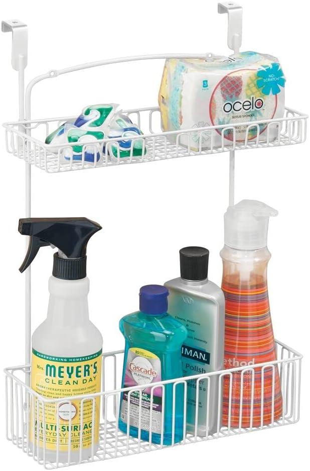 Matte White Metal Over Cabinet Kitchen Storage Organizer Basket, 2 Pack F76013