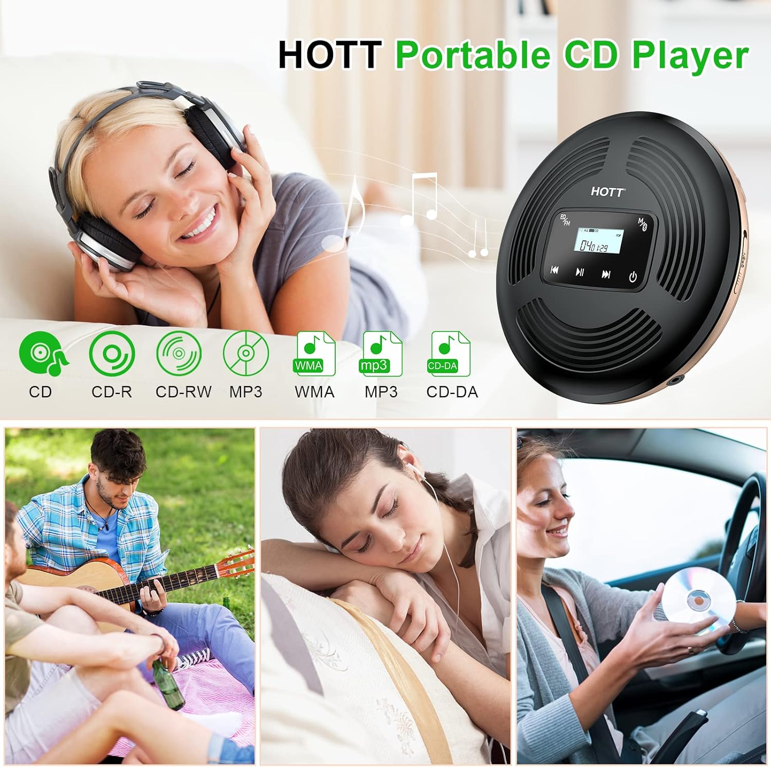 Portable CD Player with Bluetooth FM Transmitter AUX Output Rechargeable 1800mah Touch Button Anti-Skip Shockproof Protection Pack of 2 T506607