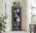 Stone Grey Bar Cabinet Bookshelf with Glass Doors C564