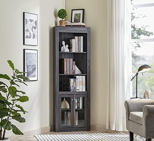 Stone Grey Bar Cabinet Bookshelf with Glass Doors C564