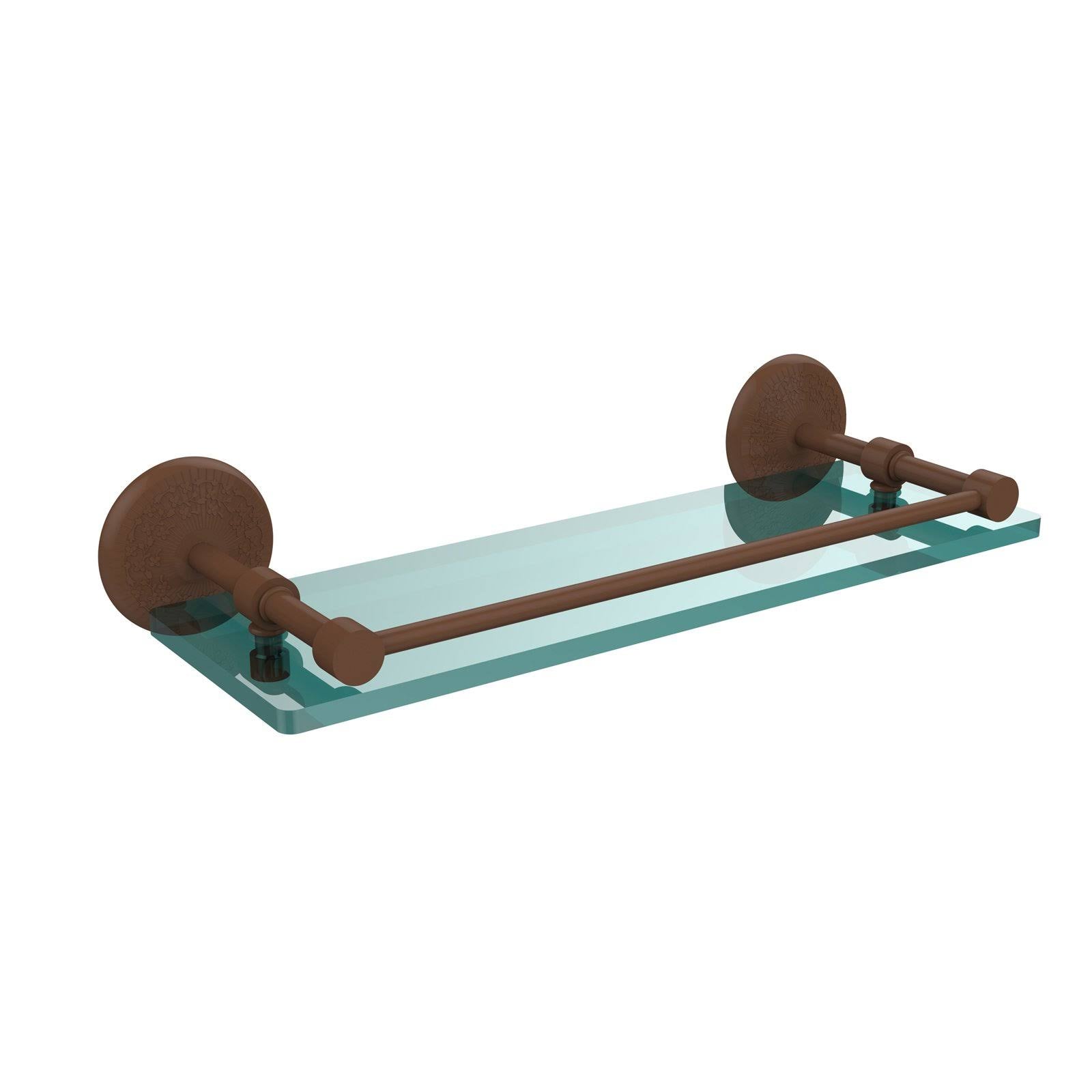16 inch Tempered Glass Shelf with Gallery Rail, Antique Bronze Z1613