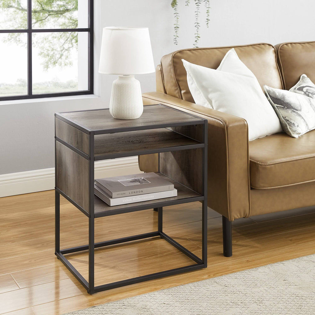 Dark Walnut Side Table with Open Shelf R3486