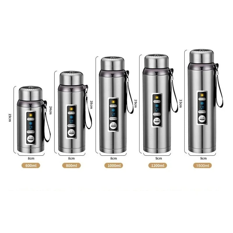 316 Stainless Steel Thermos Bottle Vacuum Flask With Tea Separation Filter LED Temperature Display Leakage-proof Cup 1.0L blue K55998