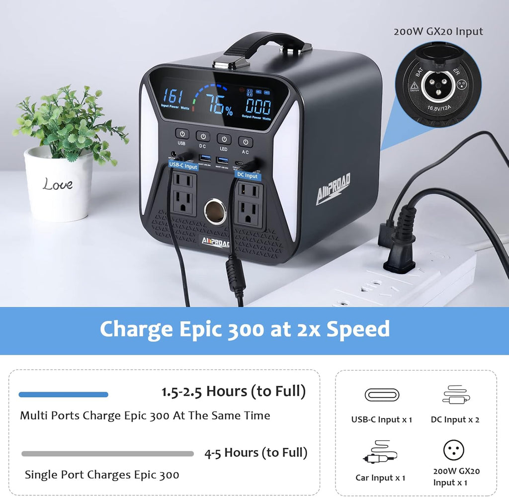 Portable Power Station 300Wh with AC/DC/QC USB Ports C7470