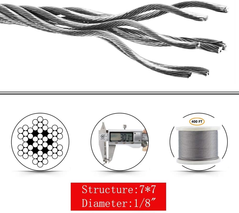 1/8 T316 Stainless Steel Cable, 7 x 7 Strands, 400FT Wire Rope C836