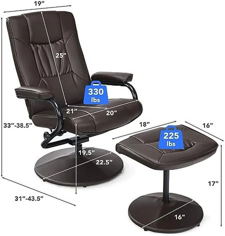 Grey PU Leather Swivel Reclining Chair with Ottoman G865