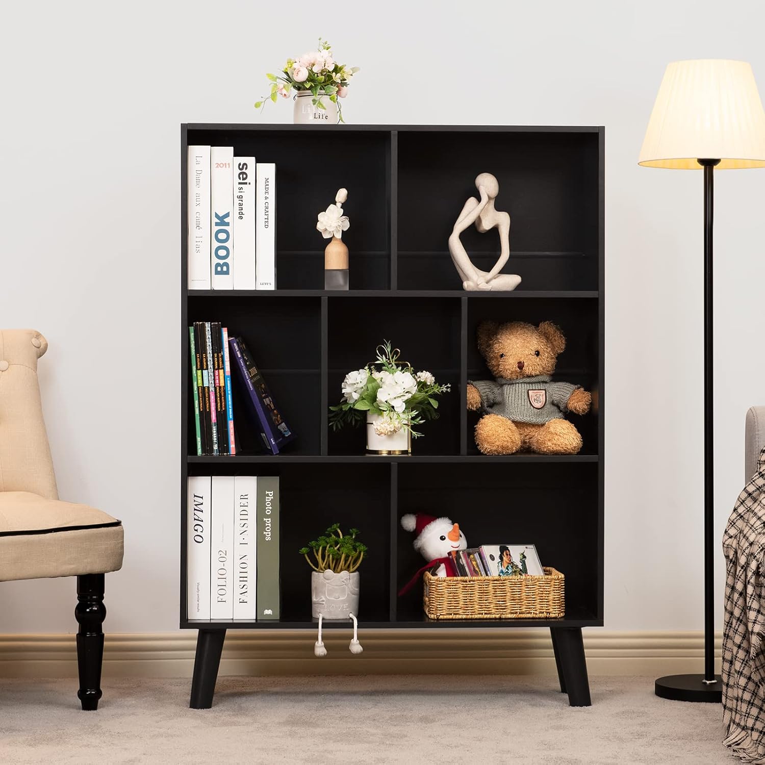 Black 3 Tier Wood Bookshelf U73079