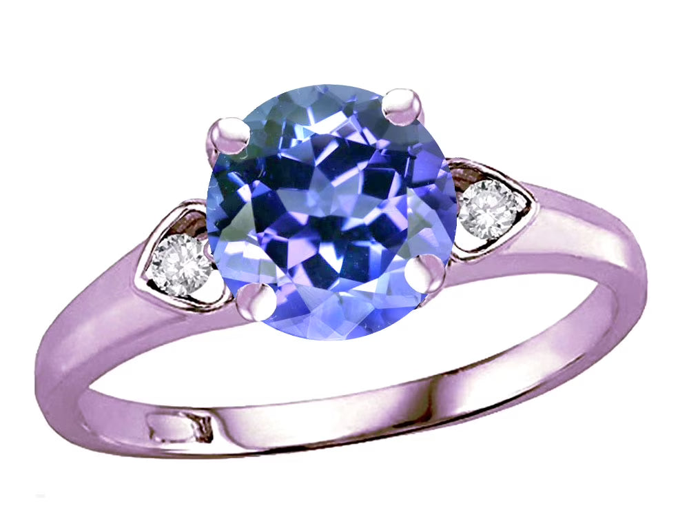 Round 7mm Simulated Tanzanite Three Stone Heart Engagement Ring A663