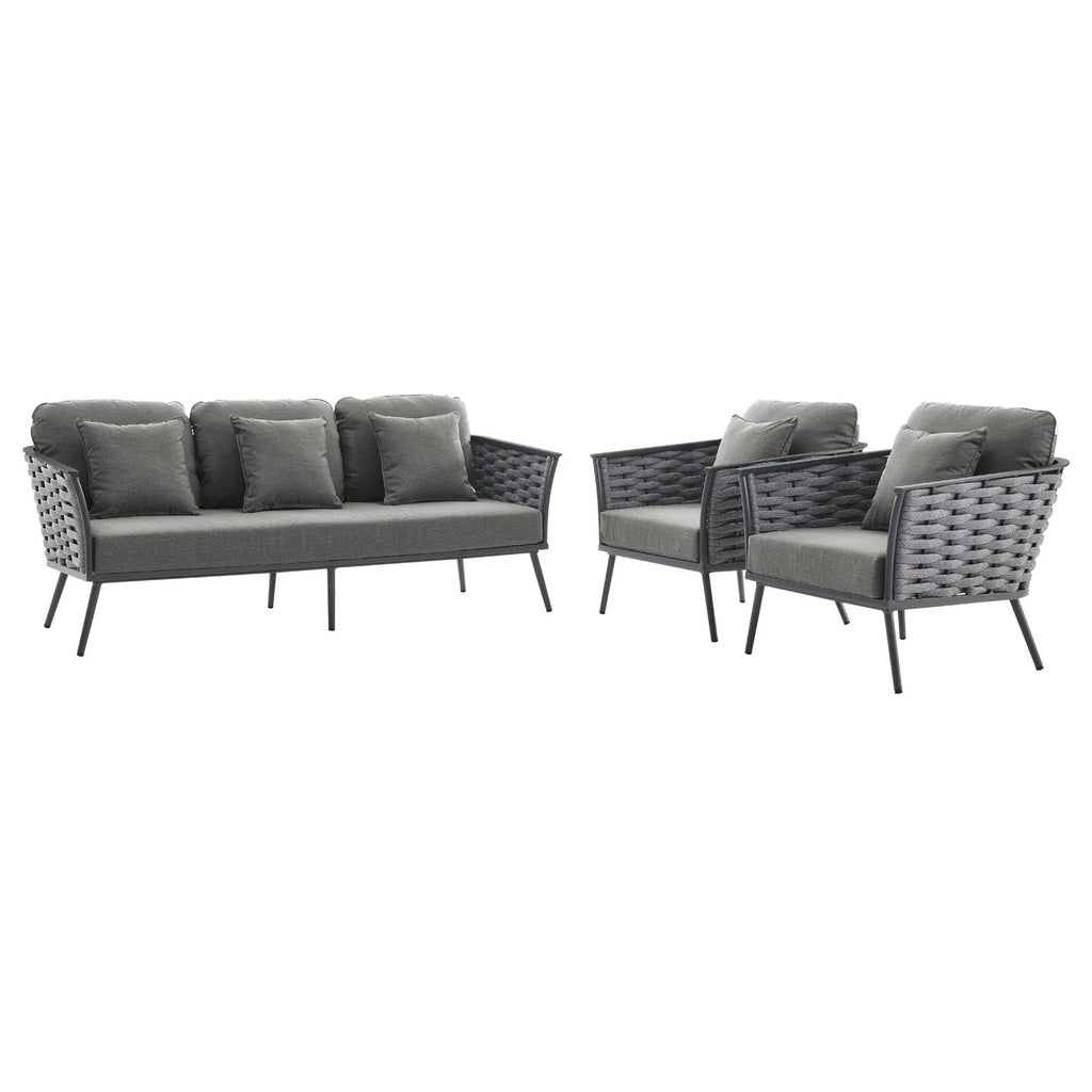 3 Piece Outdoor Aluminum Sectional Sofa Set in Gray X238