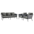 3 Piece Outdoor Aluminum Sectional Sofa Set in Gray X238