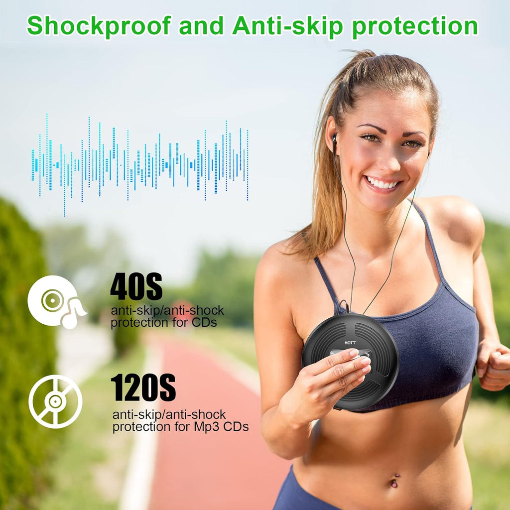 Portable CD Player with Bluetooth FM Transmitter AUX Output Rechargeable 1800mah Touch Button Anti-Skip Shockproof Protection Pack of 2 T506607