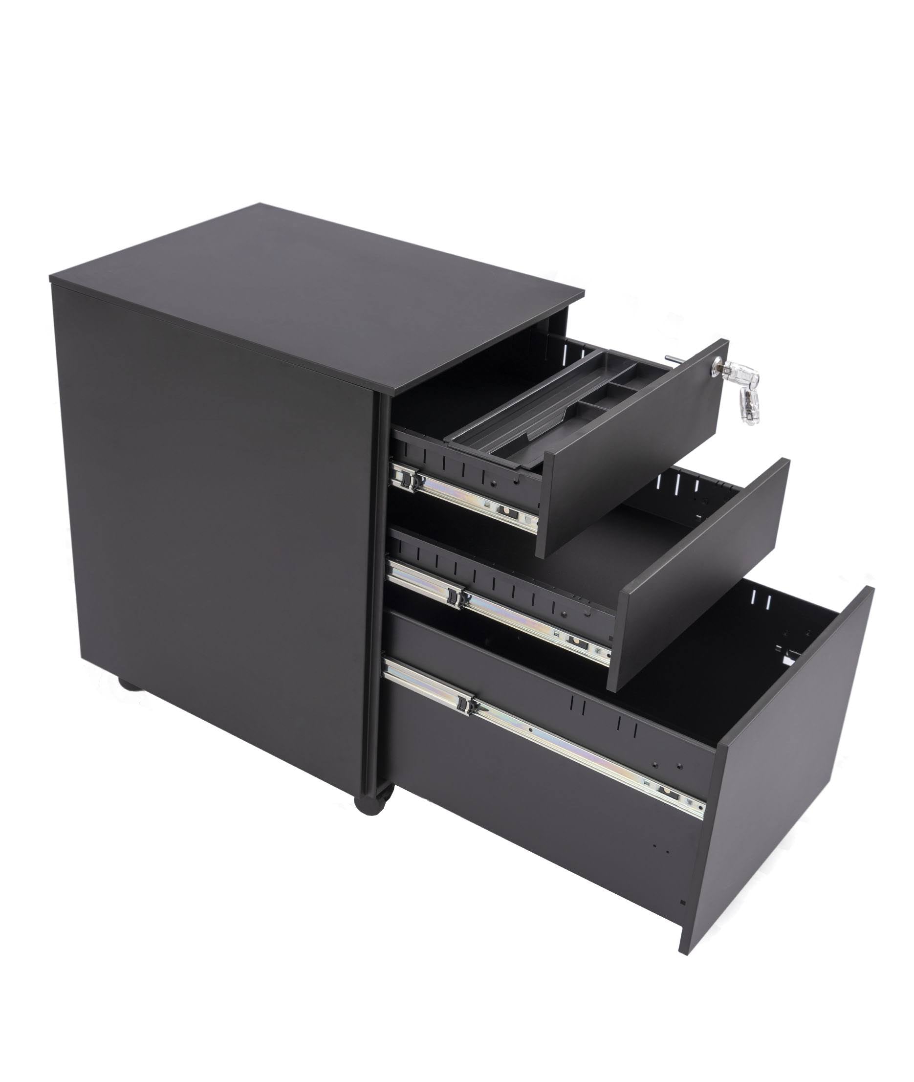 Black Wide 3 Drawer Lockable Rolling File Cabinet K868504