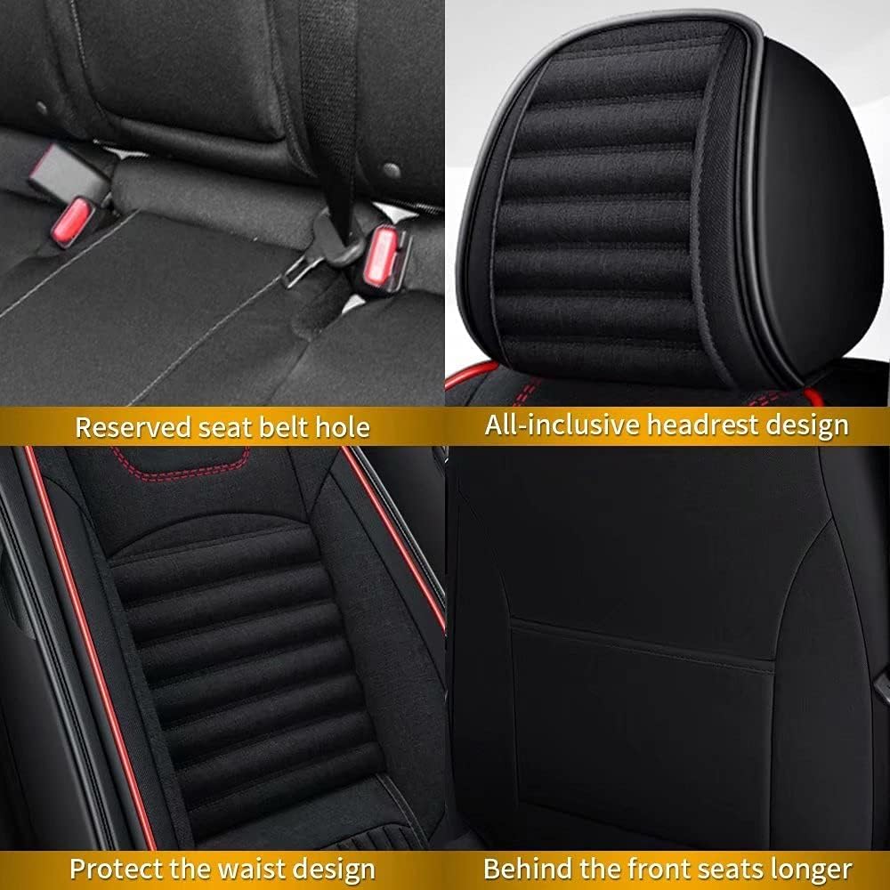 Red&Black Linen Car Seat Covers Full Set F652