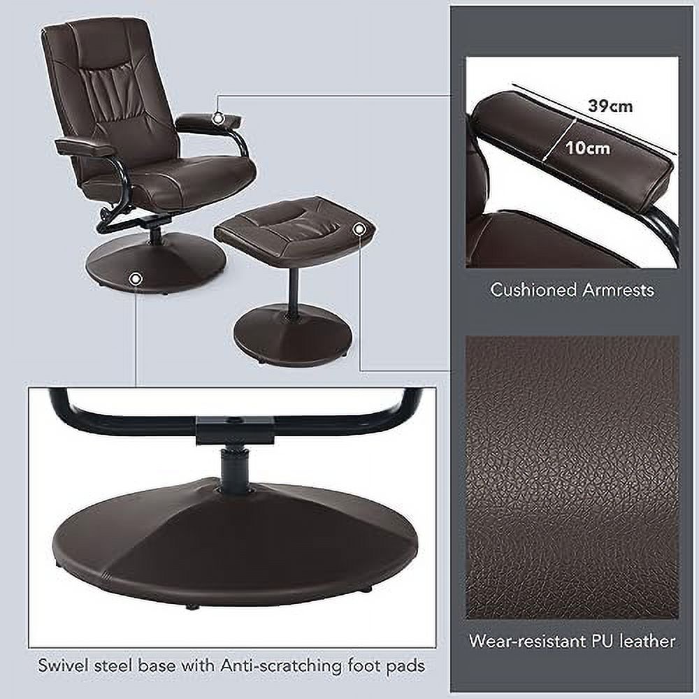 Grey PU Leather Swivel Reclining Chair with Ottoman A34909