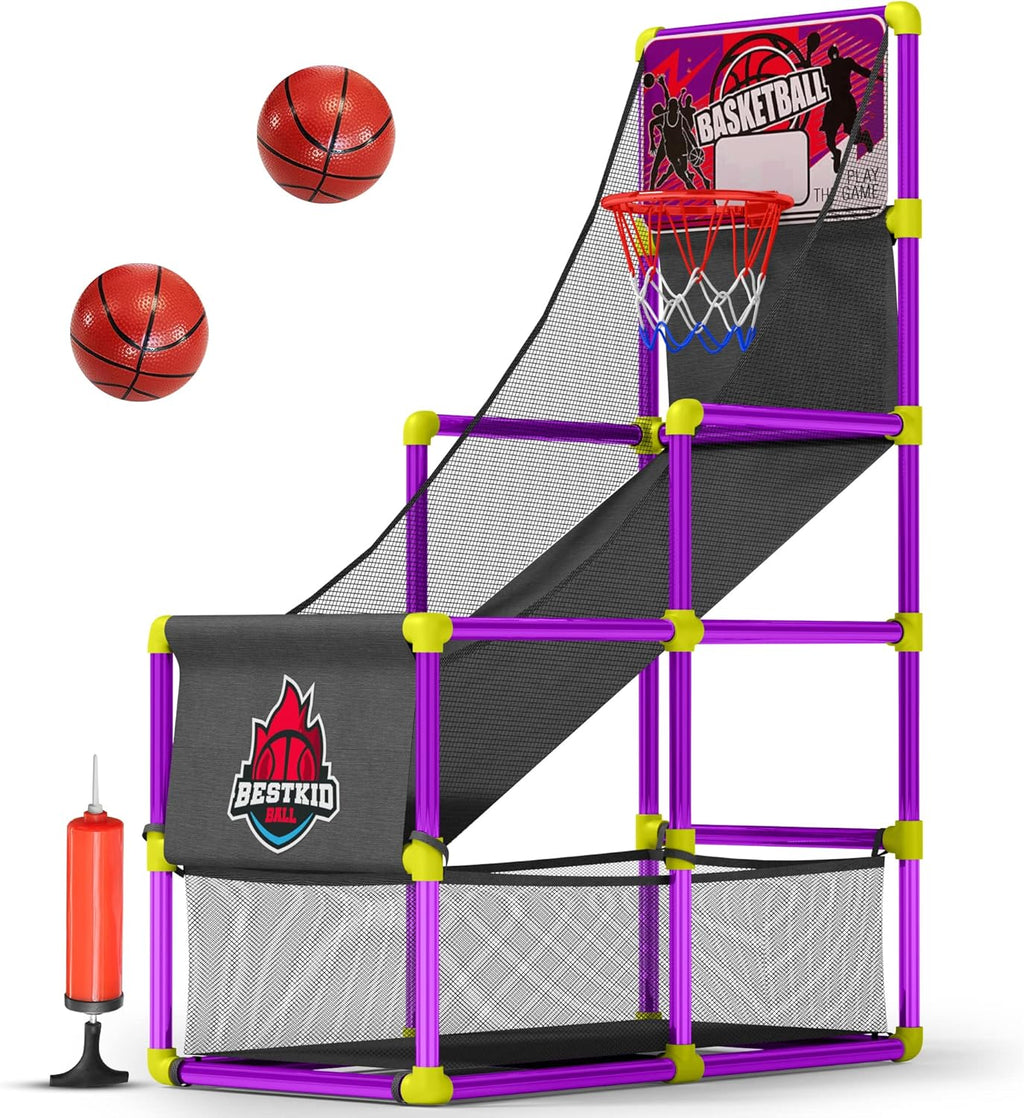 Purple Pack of 2 Indoor Arcade Basketball Hoop with 2 Basketballs and Air Pump V344329