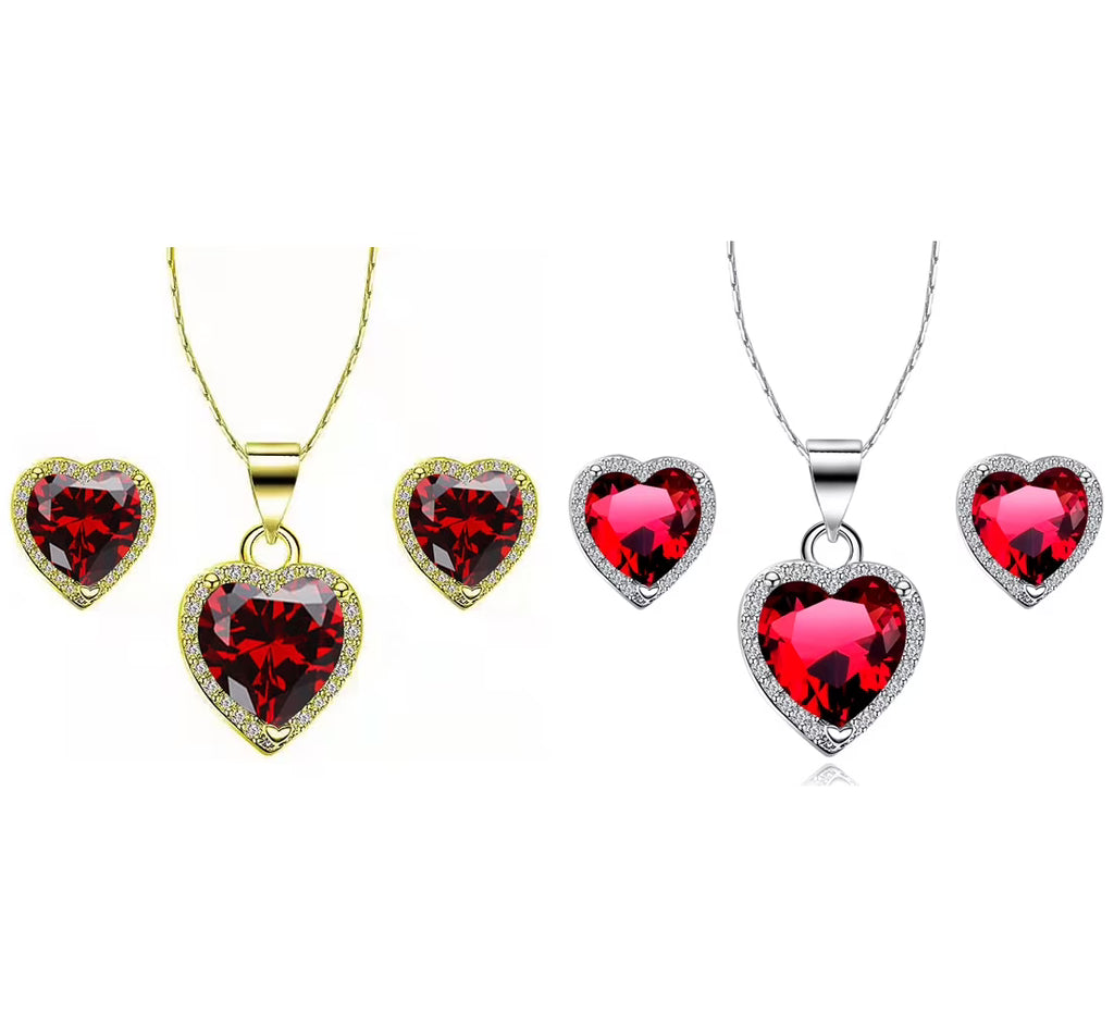 24k Yellow and White Gold 4Ct Garnet Full Necklace Set 18 inch Plated W735