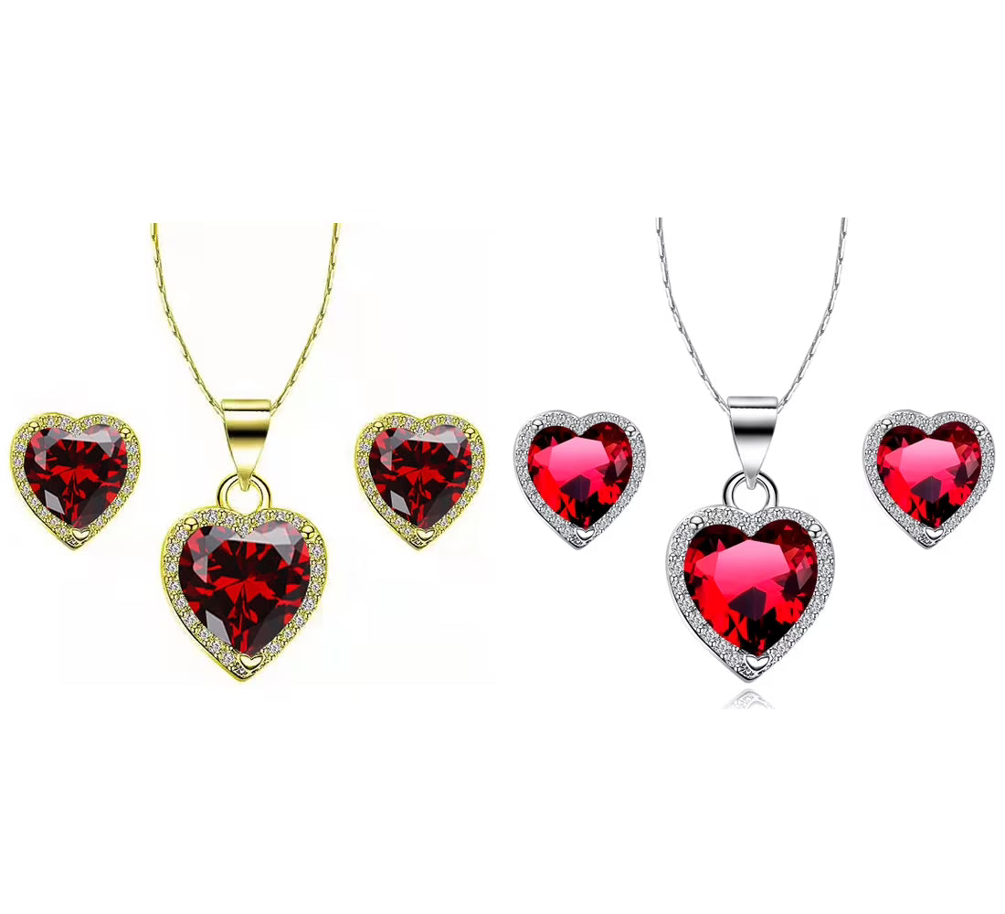 24k Yellow and White Gold 4Ct Garnet Full Necklace Set 18 inch Plated W735