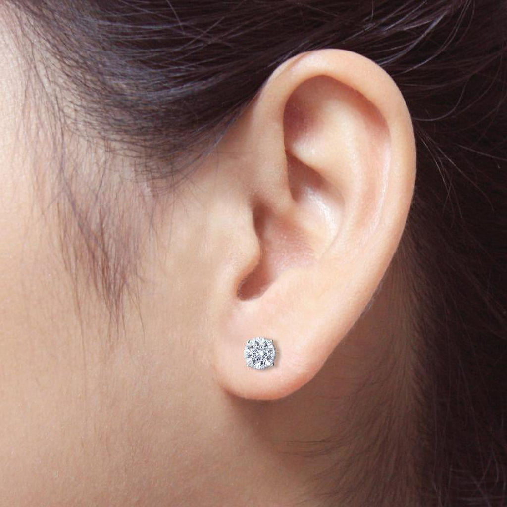 4 Prong 2 Carat Round Moissanite Solitaire Stud Earrings in 18K White Gold Plating Over Silver P535