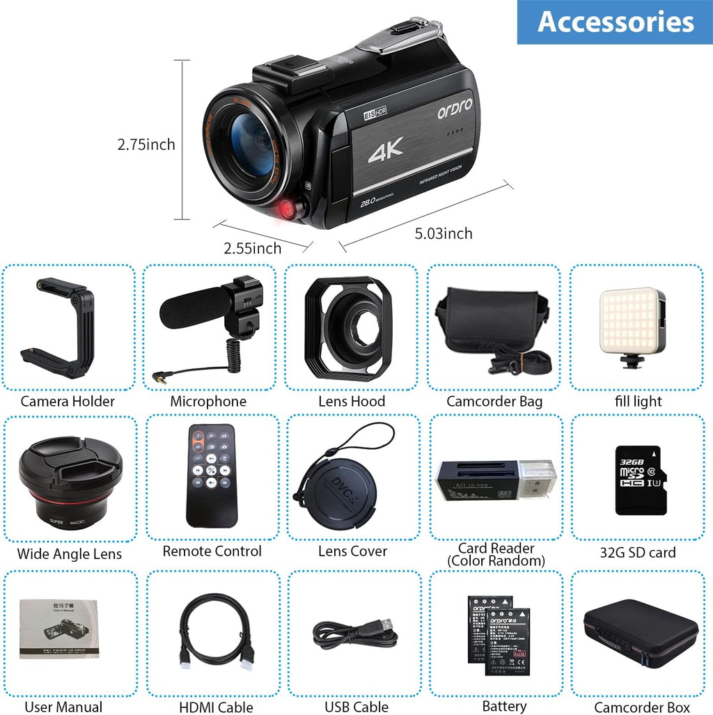 4K 1080P 60FPS Video Camcorder with 30X Zoom Infrared Night Vision X177678