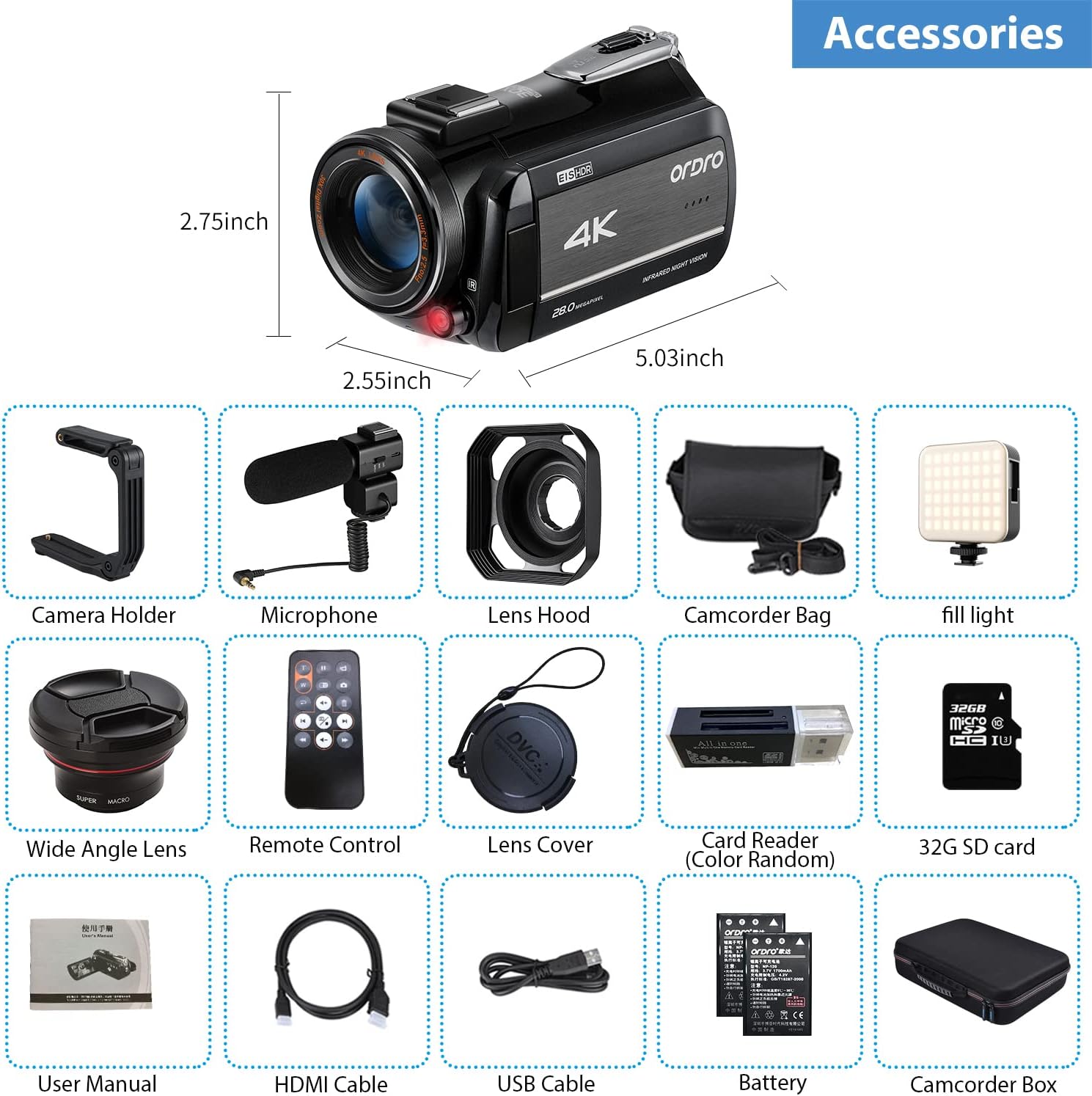 4K 1080P 60FPS Video Camcorder with 30X Zoom Infrared Night Vision X177678