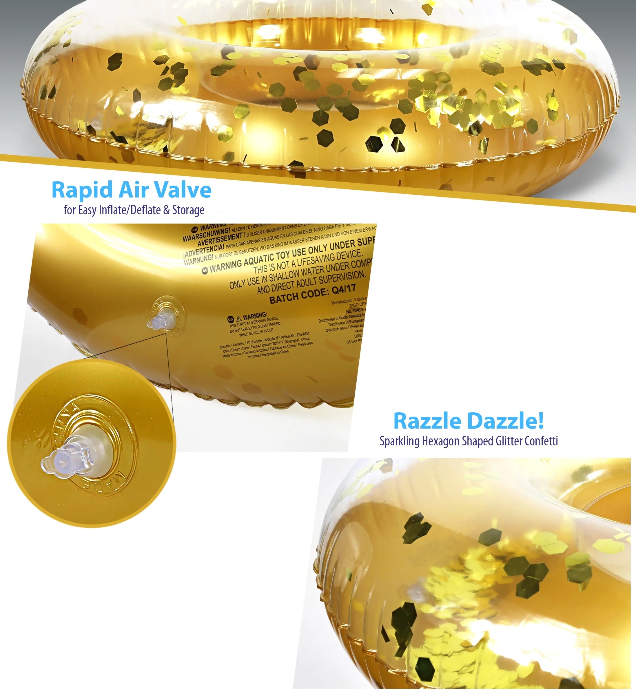 Silver Gold Confetti 36 Inch Inflatable Pool Tube (2 Items) Z455372