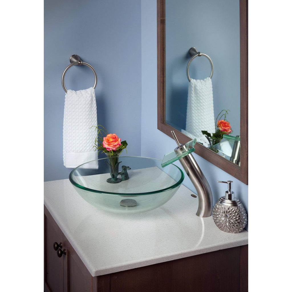 1.8 GPM Single Hole Waterfall Vessel Bathroom Faucet Oil Rubbed Bronze Brown Glass G323