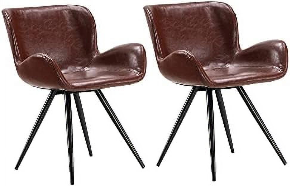 Upholstered Faux Leather Dining Chairs Set of 2 with Black Metal Legs I91082