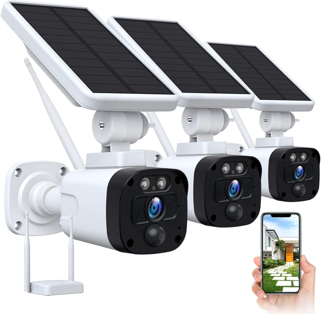 Solar Security Camera System, 4 Cameras, Solar Powered with Base Station, 2-Way Audio, Night Vision, IP65 Waterproof B268