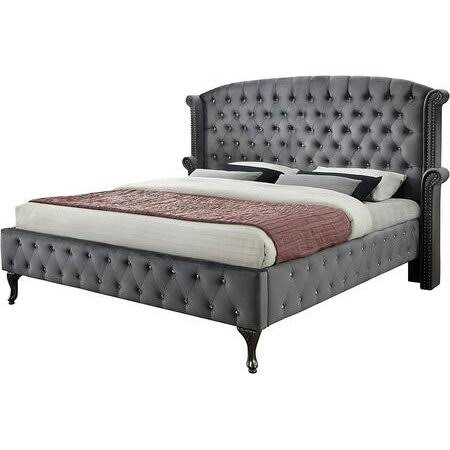 Full Size Velvet Bed with Wingback Headboard W2876