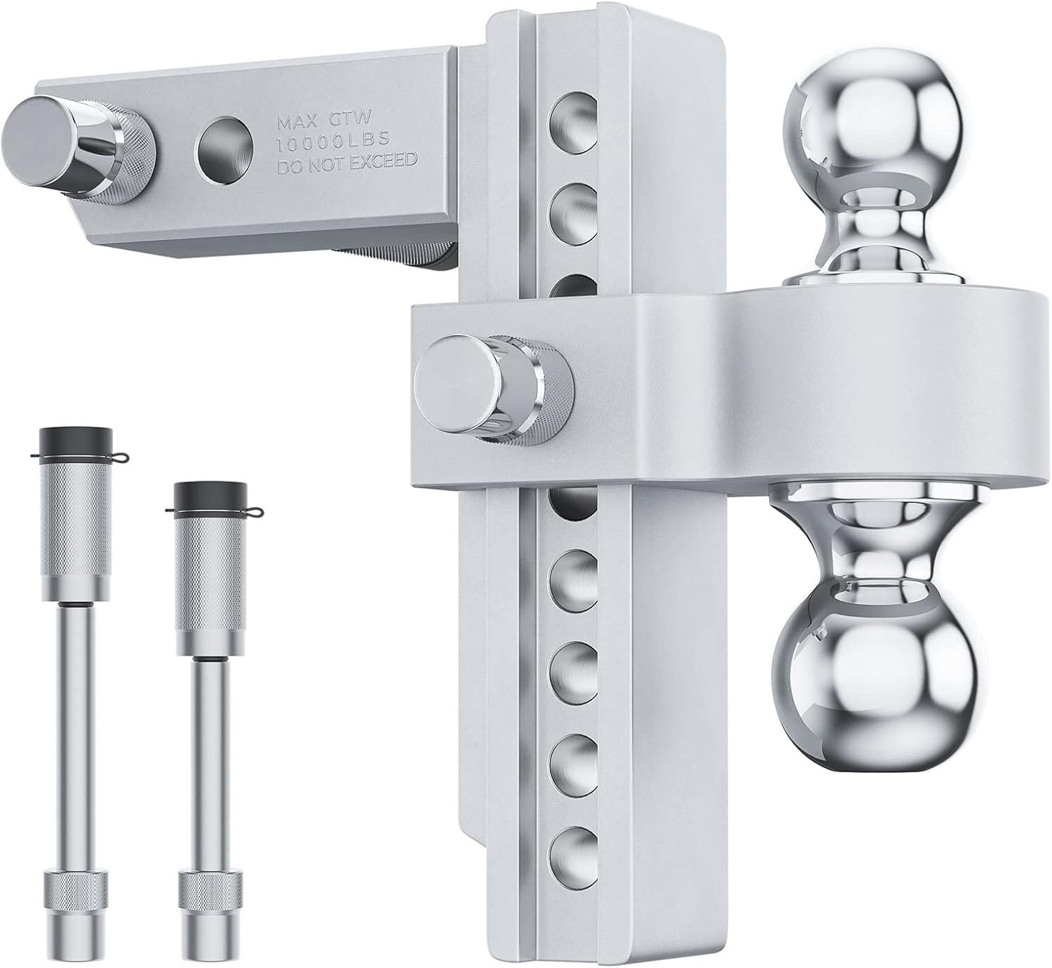 Adjustable Trailer Hitch Ball Mount, 2.5-Inch Receiver, 8-Inch Drop, 8-Inch Rise, Dual Towing Balls X30605
